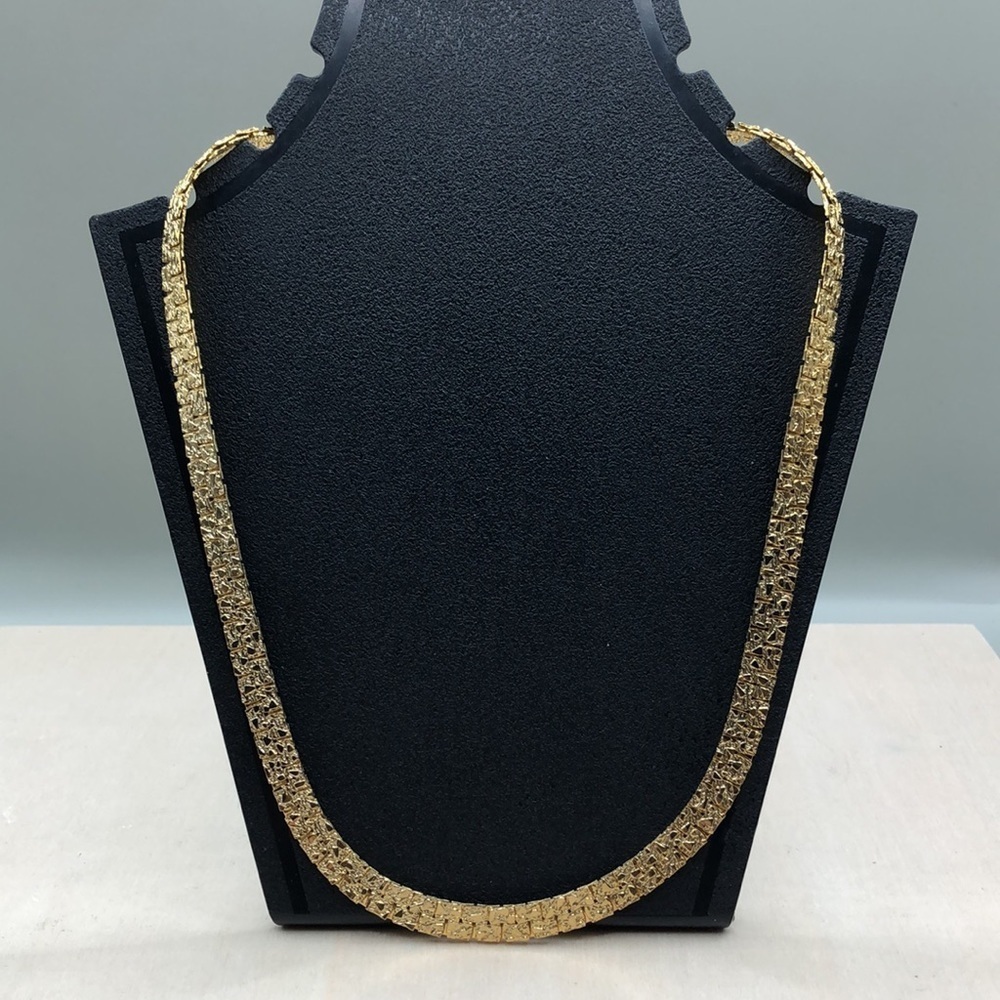 Vintage signed KK gold tone nugget chain costume statement necklace.